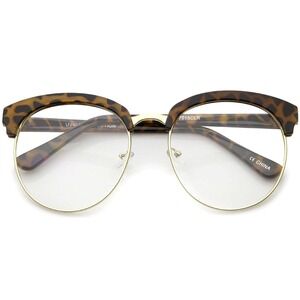 Leopard Print Half Frame Glasses Clear Lens UV400 Protection Classic Retro Gafas
